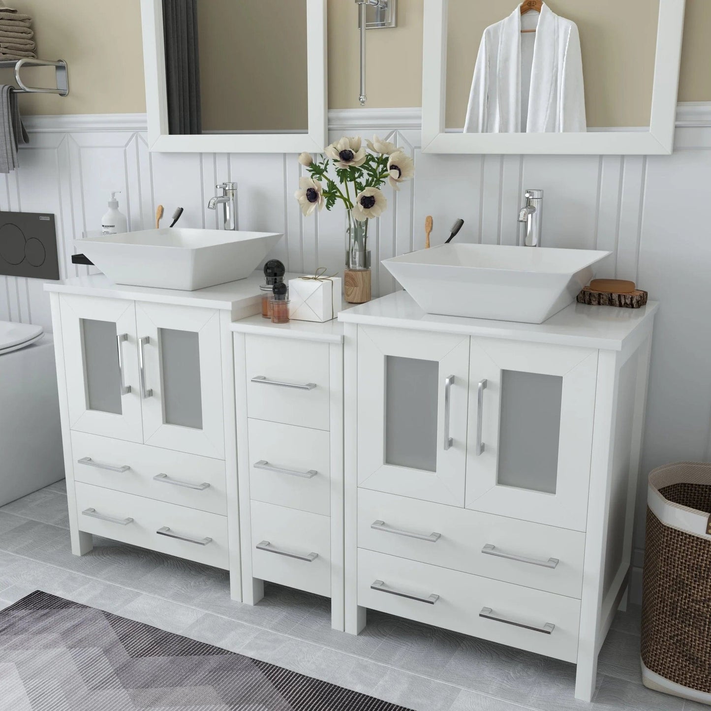 Vanity Art Ravenna 60" Double Sink Bathroom Vanity Combo Set