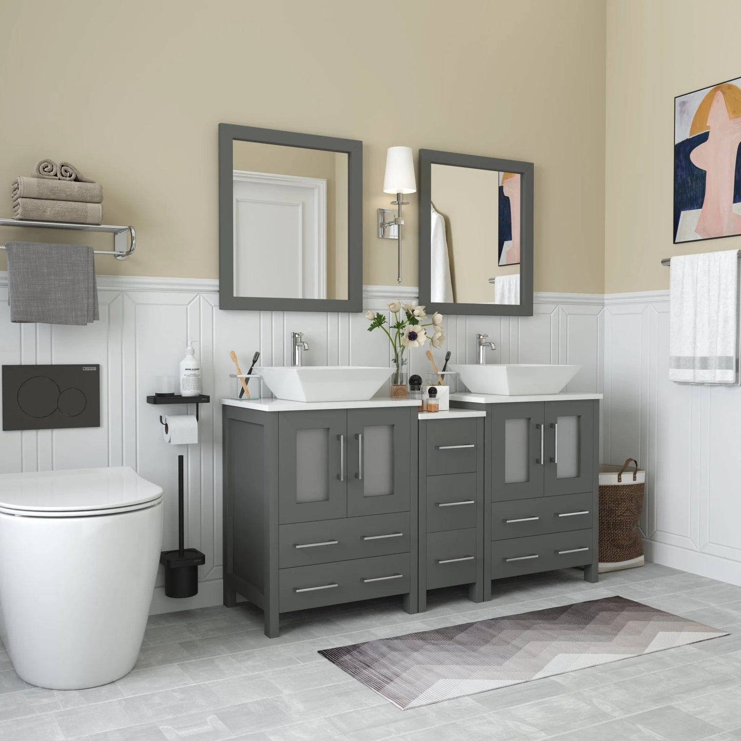 Vanity Art Ravenna 60" Double Sink Bathroom Vanity Combo Set