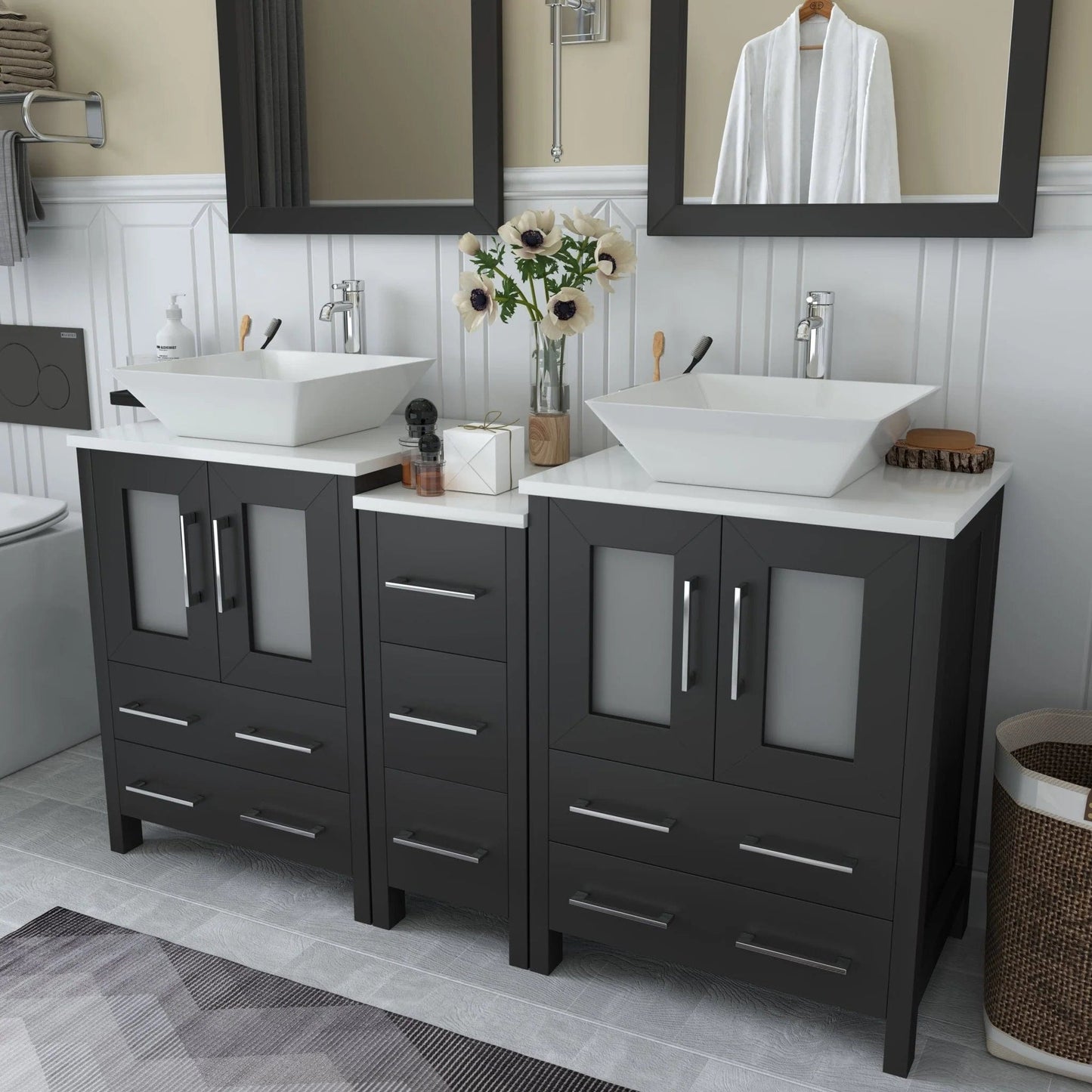 Vanity Art Ravenna 60" Double Sink Bathroom Vanity Combo Set