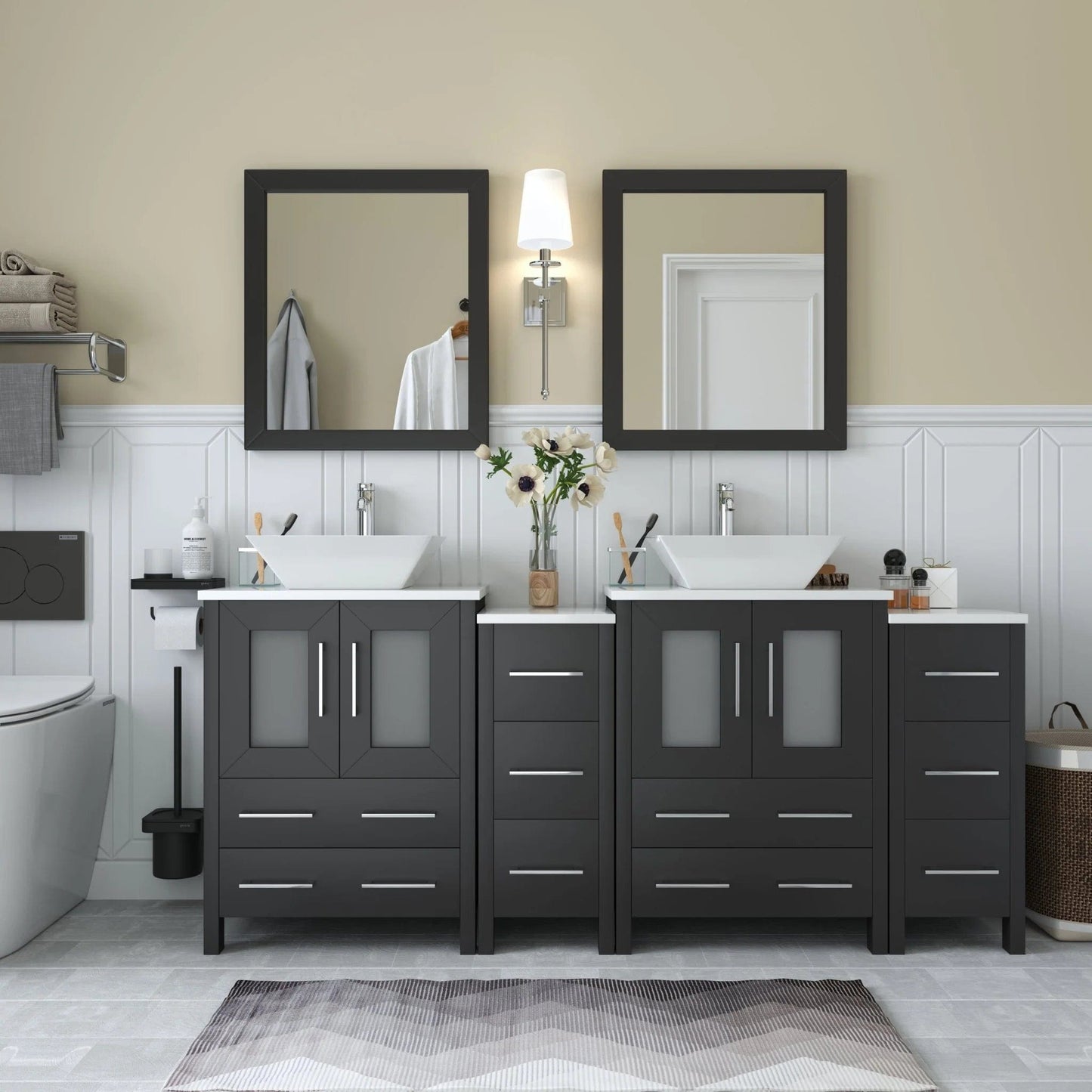 Vanity Art Ravenna 72" Double Sink Bathroom Vanity Combo Set