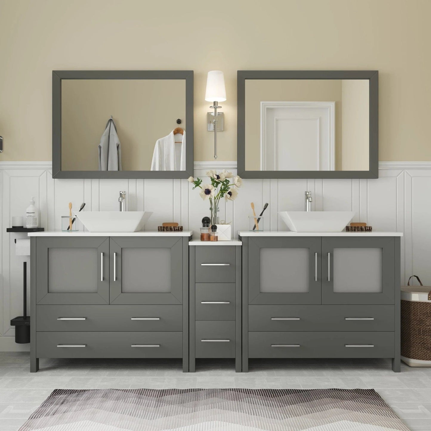 Vanity Art Ravenna 84" Double Sink Bathroom Vanity Combo Set