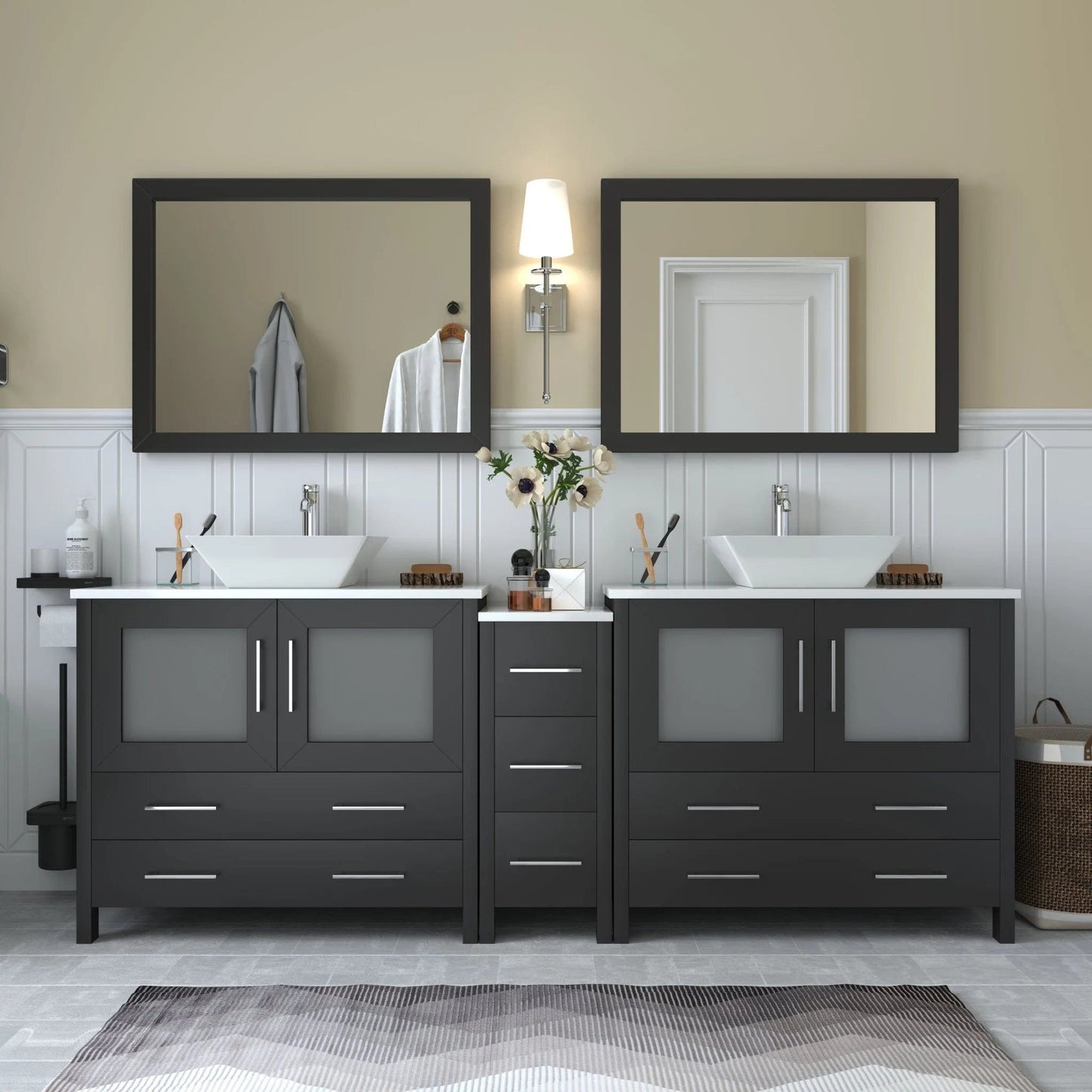 Vanity Art Ravenna 84" Double Sink Bathroom Vanity Combo Set