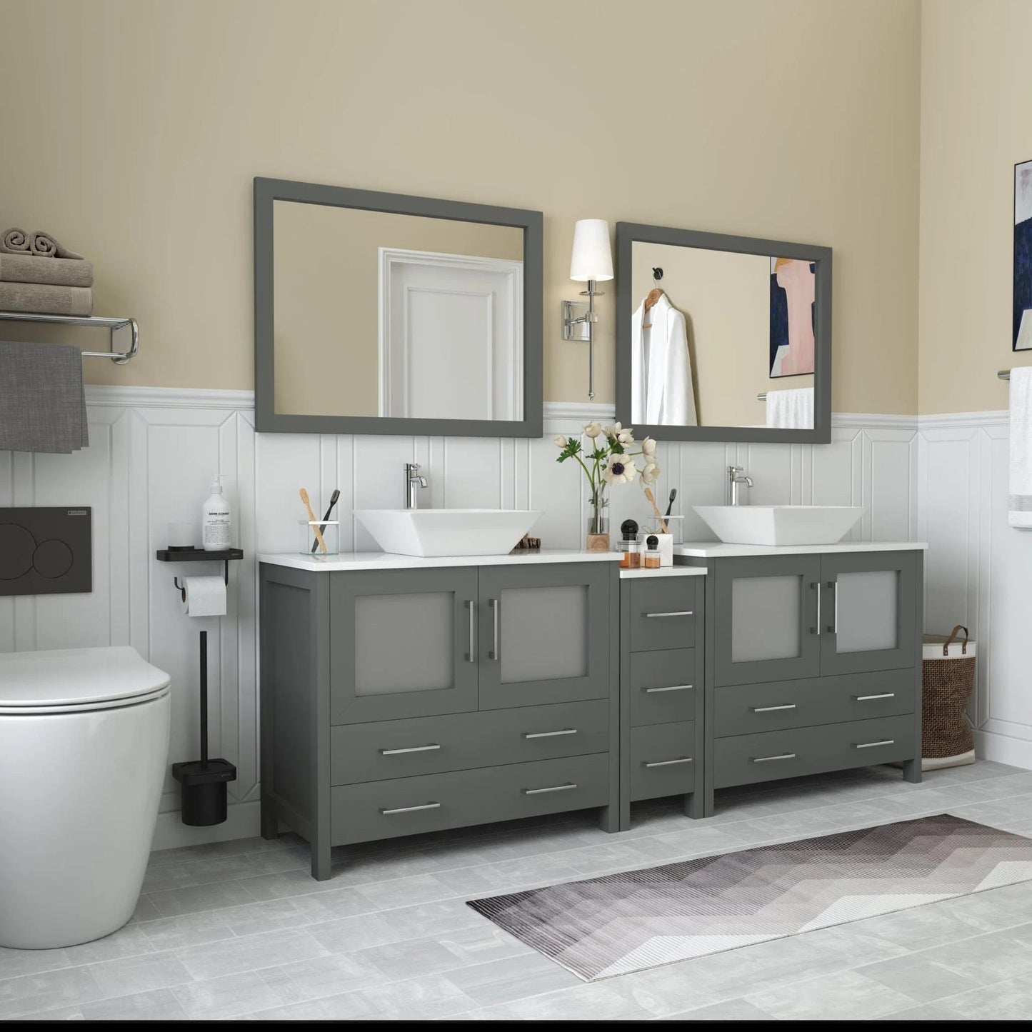 Vanity Art Ravenna 84" Double Sink Bathroom Vanity Combo Set