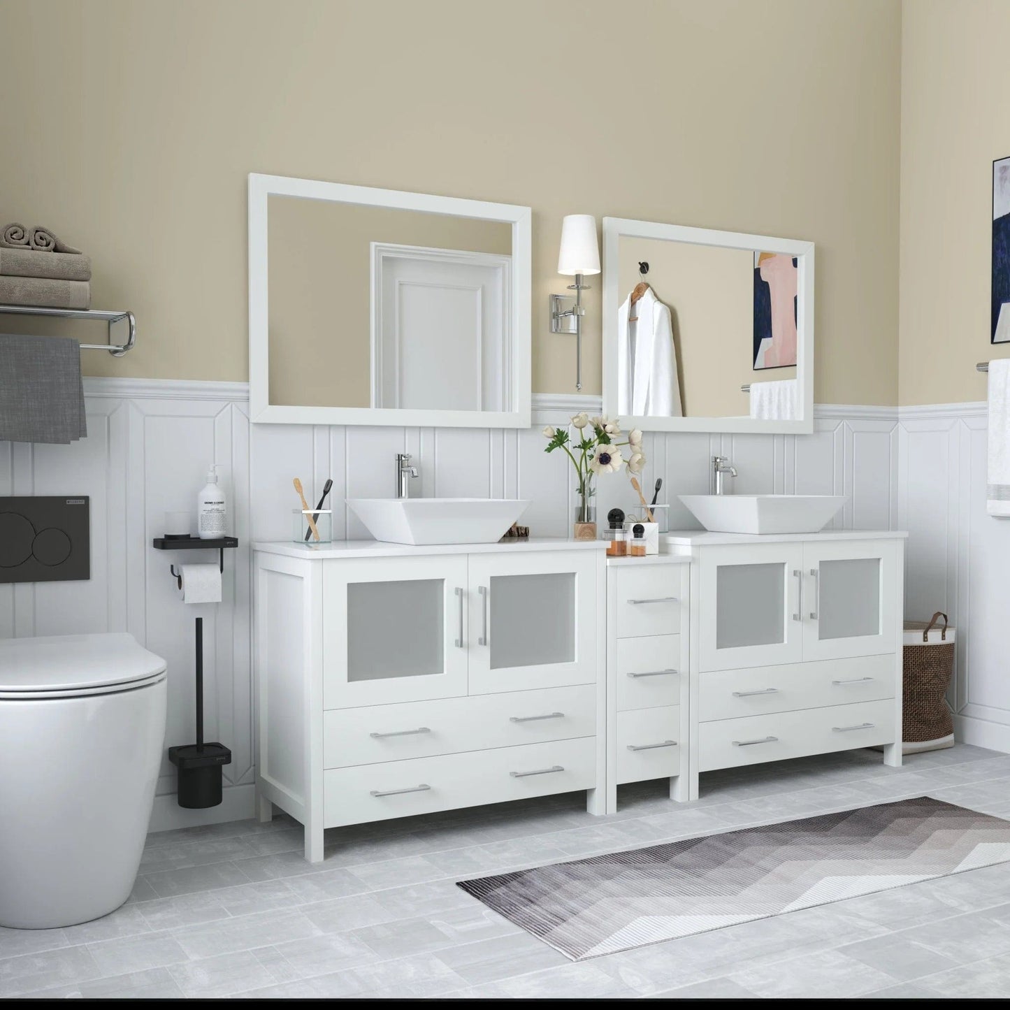 Vanity Art Ravenna 84" Double Sink Bathroom Vanity Combo Set