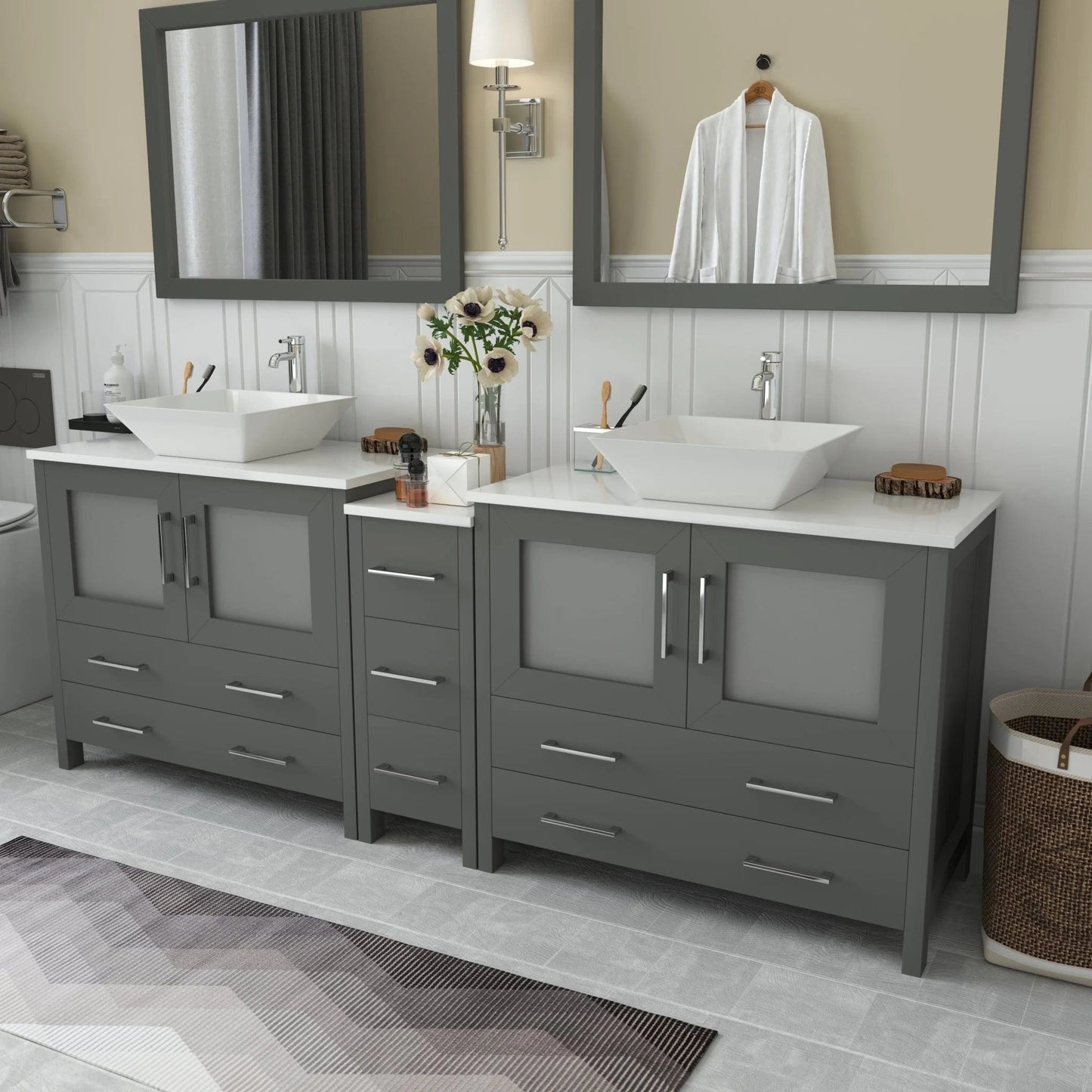 Vanity Art Ravenna 84" Double Sink Bathroom Vanity Combo Set