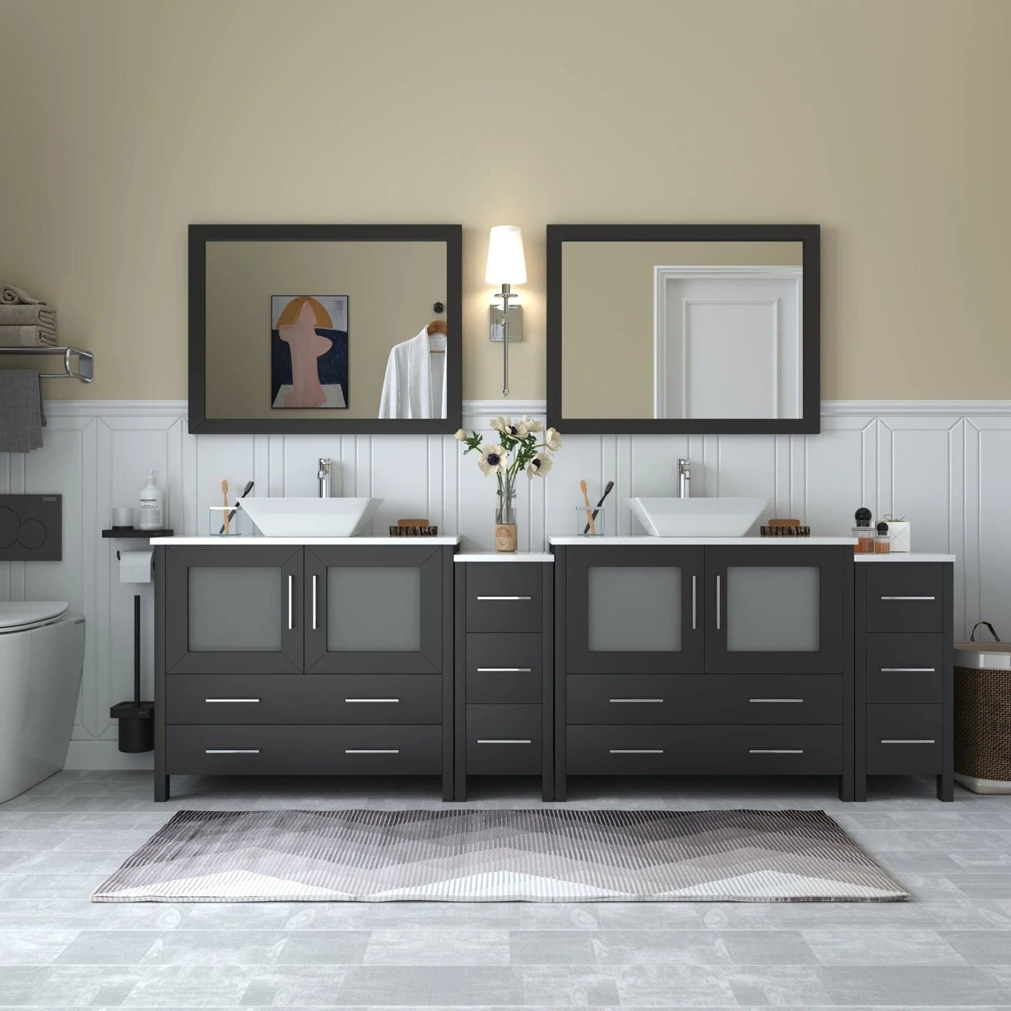 Vanity Art Ravenna 96" Double Sink Bathroom Vanity Combo Set
