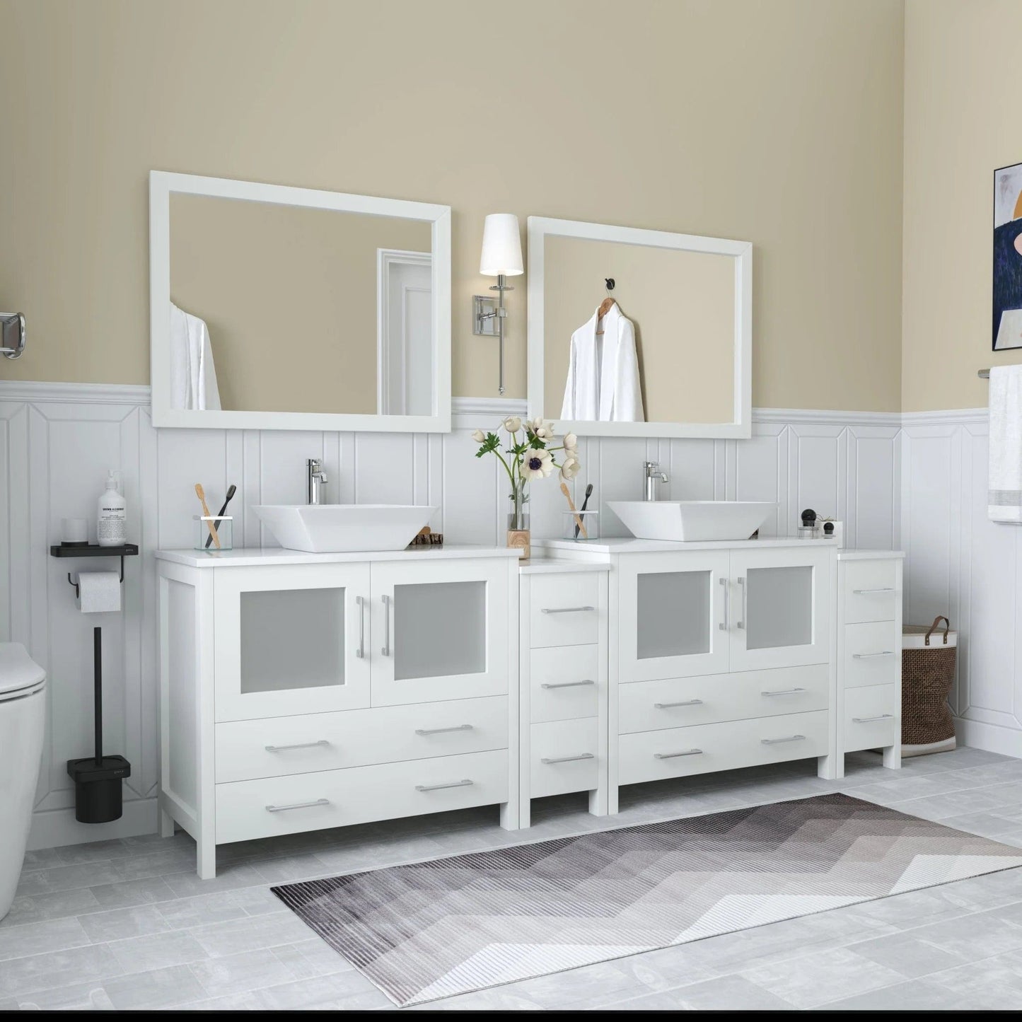 Vanity Art Ravenna 96" Double Sink Bathroom Vanity Combo Set