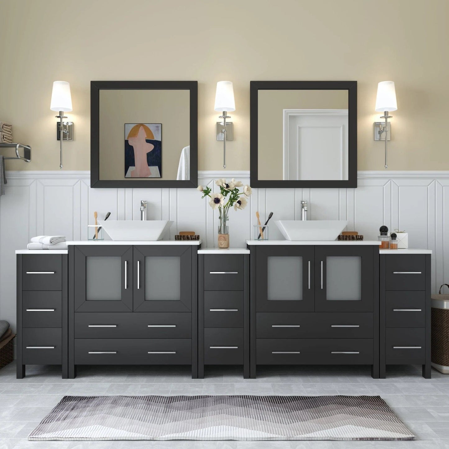 Vanity Art Ravenna 96" Double Sink Bathroom Vanity Combo Set