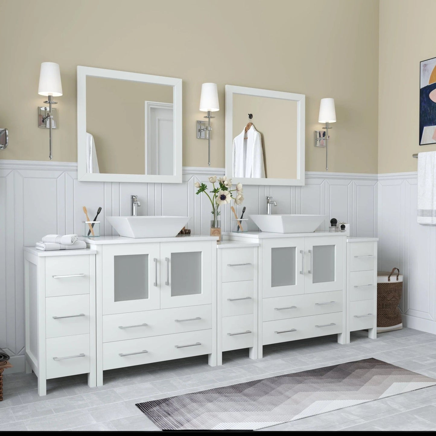 Vanity Art Ravenna 96" Double Sink Bathroom Vanity Combo Set