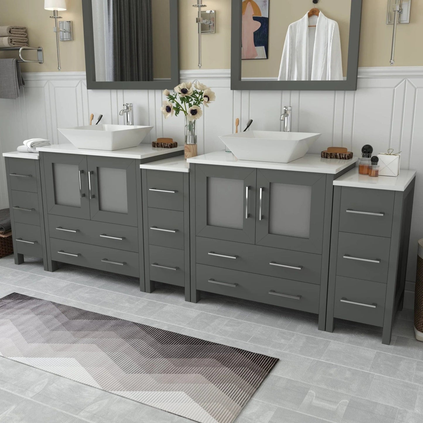 Vanity Art Ravenna 96" Double Sink Bathroom Vanity Combo Set