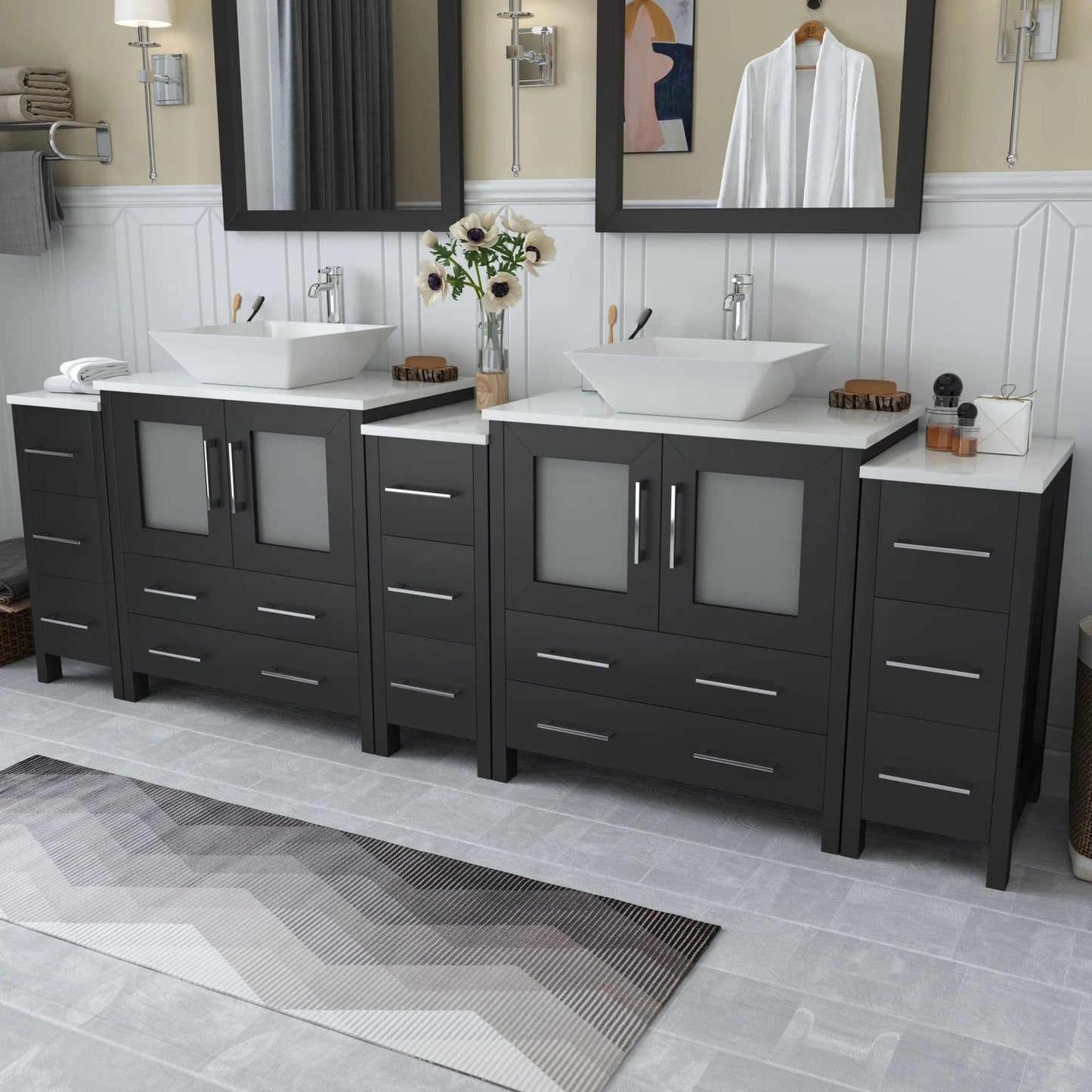 Vanity Art Ravenna 96" Double Sink Bathroom Vanity Combo Set