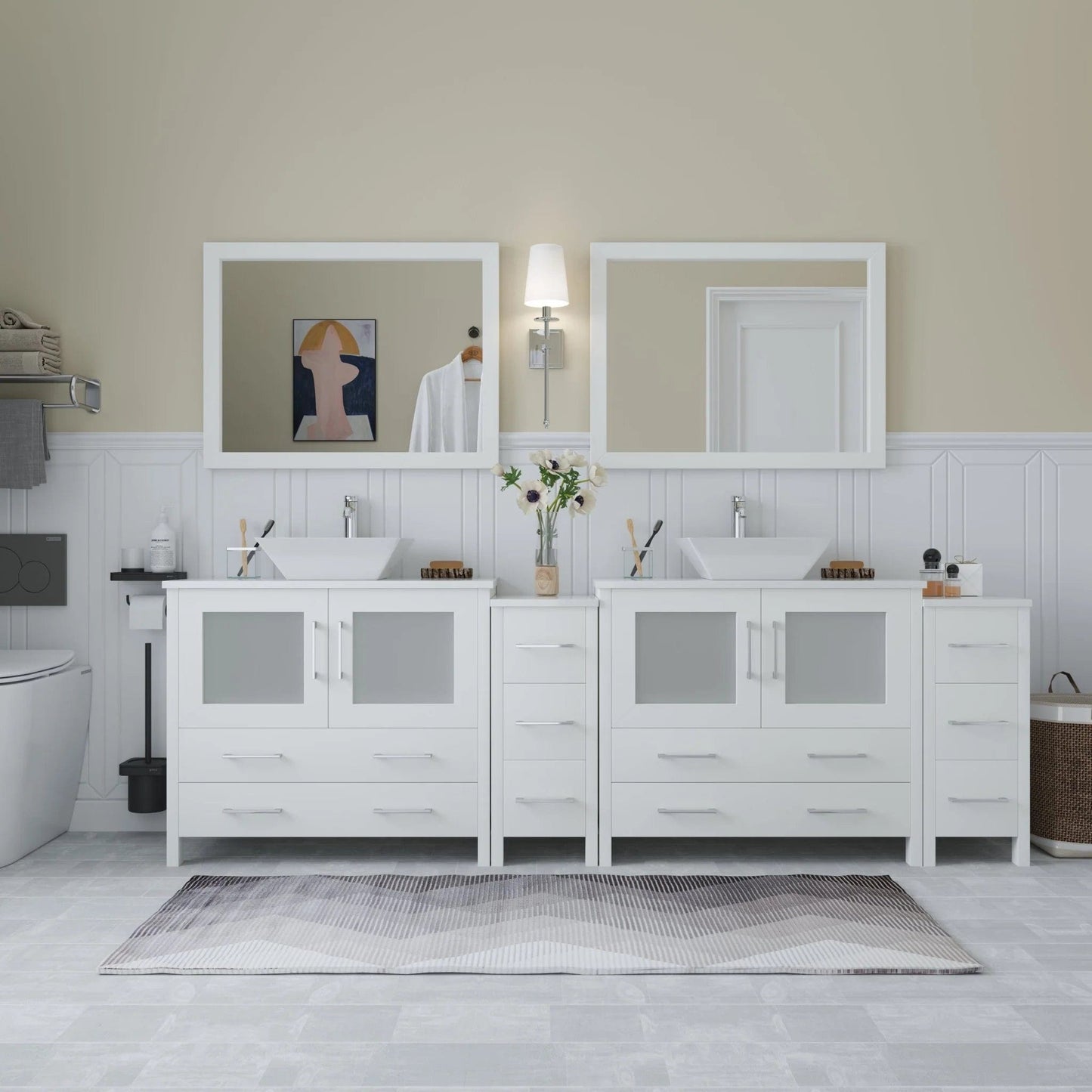 Vanity Art Ravenna 96" Double Sink Bathroom Vanity Combo Set