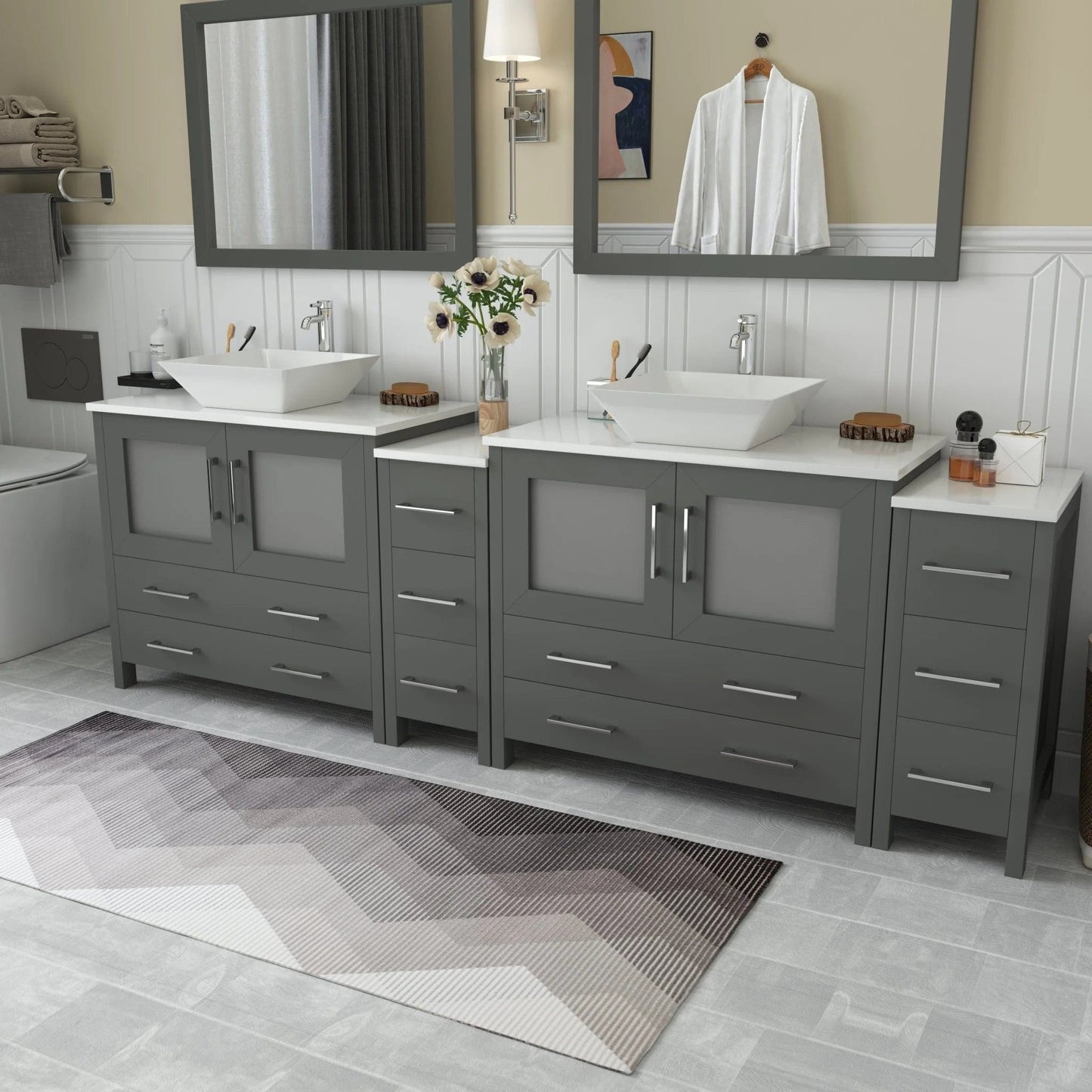 Vanity Art Ravenna 96" Double Sink Bathroom Vanity Combo Set