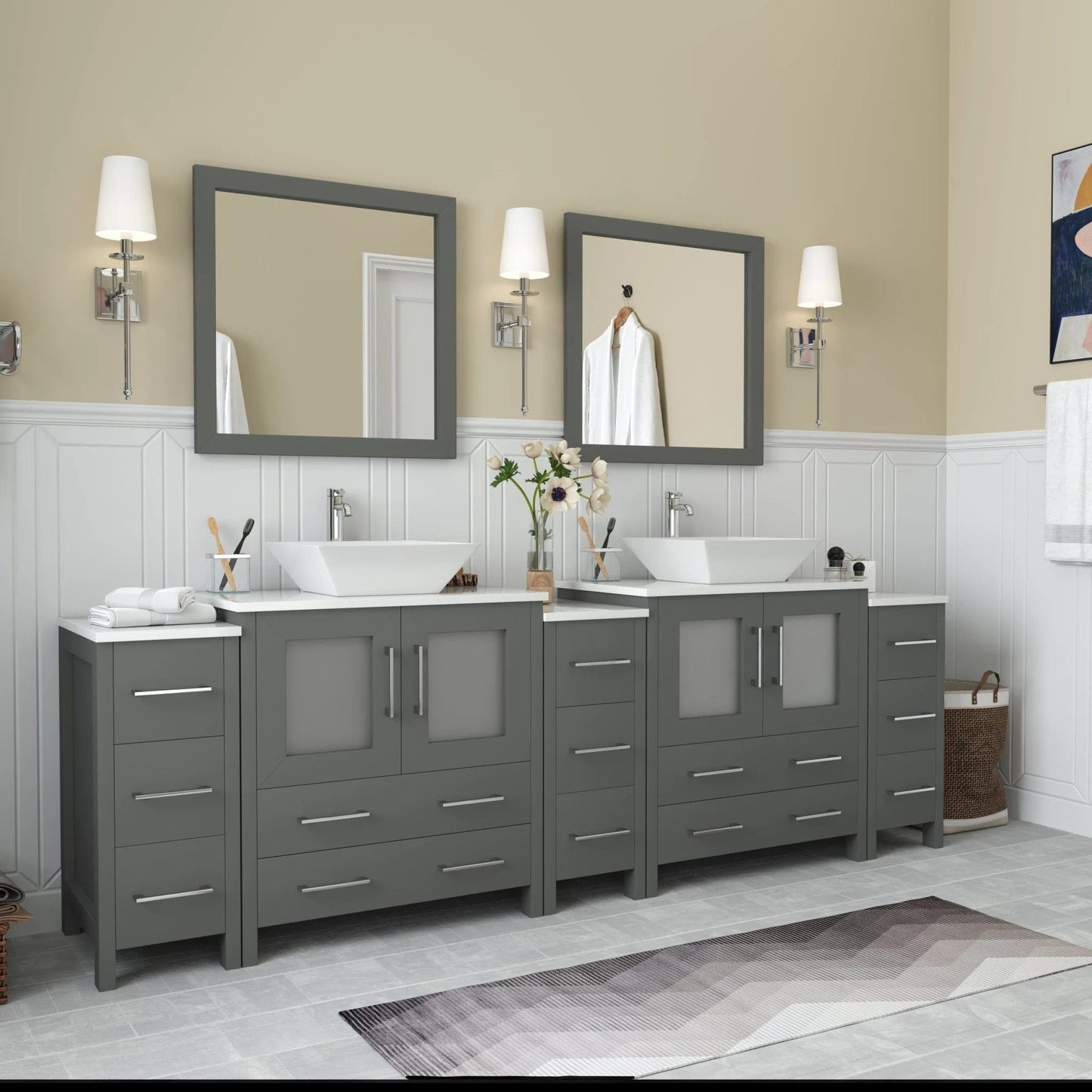 Vanity Art Ravenna 96" Double Sink Bathroom Vanity Combo Set