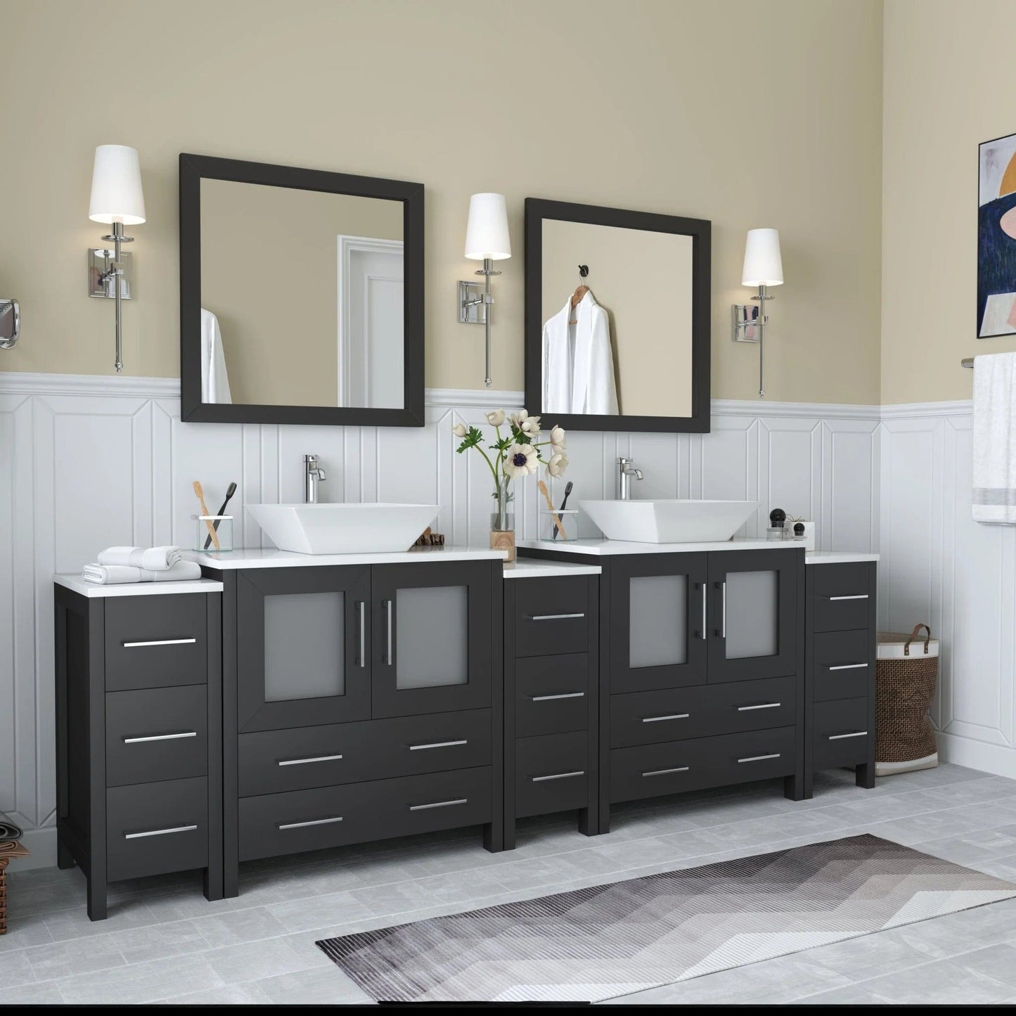 Vanity Art Ravenna 96" Double Sink Bathroom Vanity Combo Set