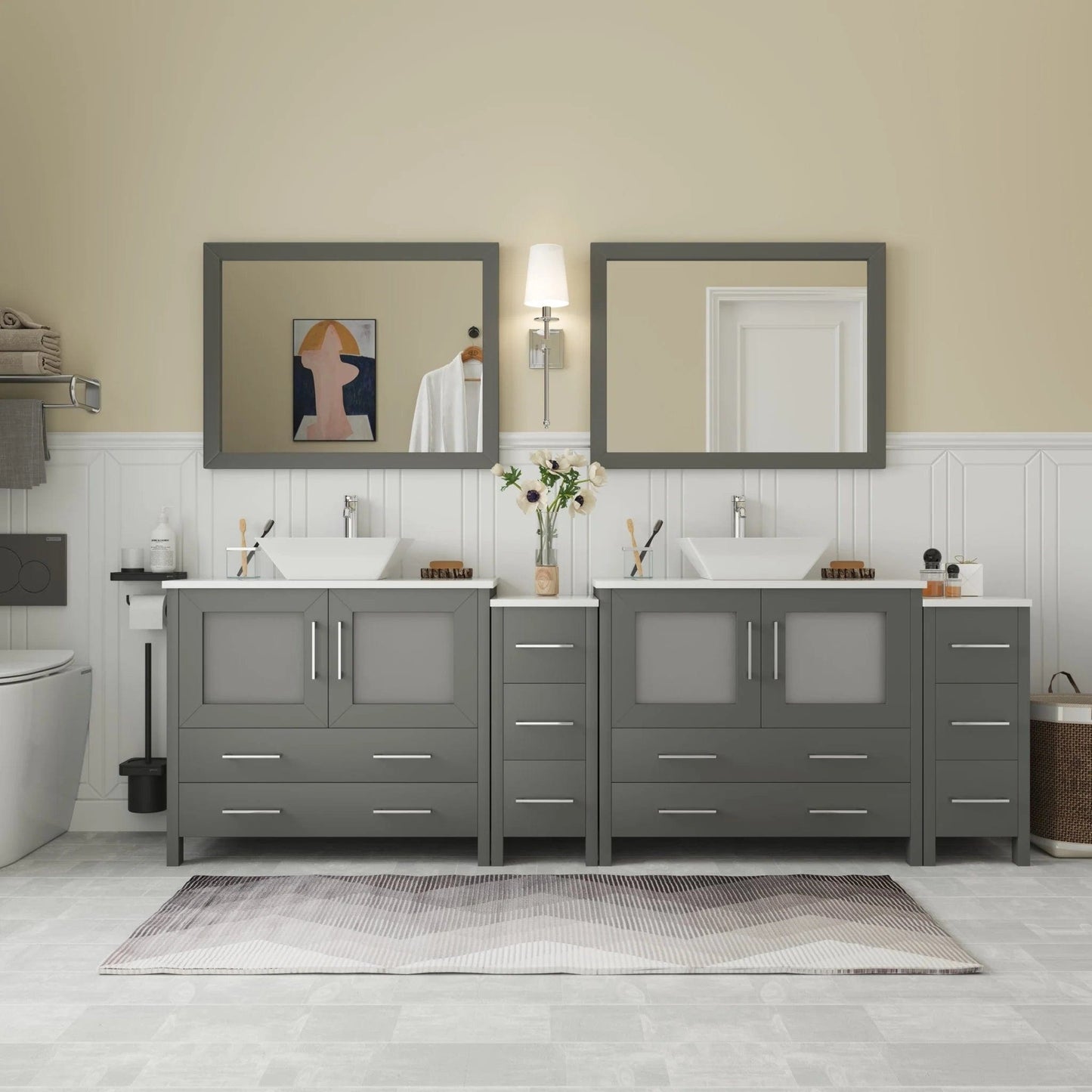 Vanity Art Ravenna 96" Double Sink Bathroom Vanity Combo Set