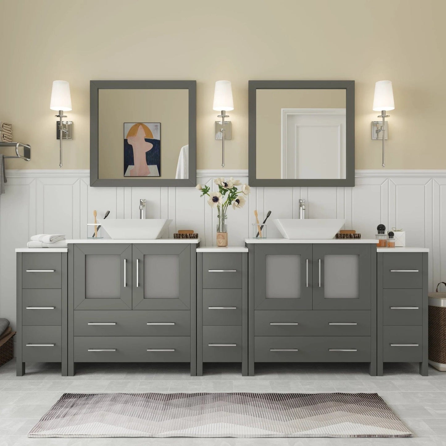 Vanity Art Ravenna 96" Double Sink Bathroom Vanity Combo Set