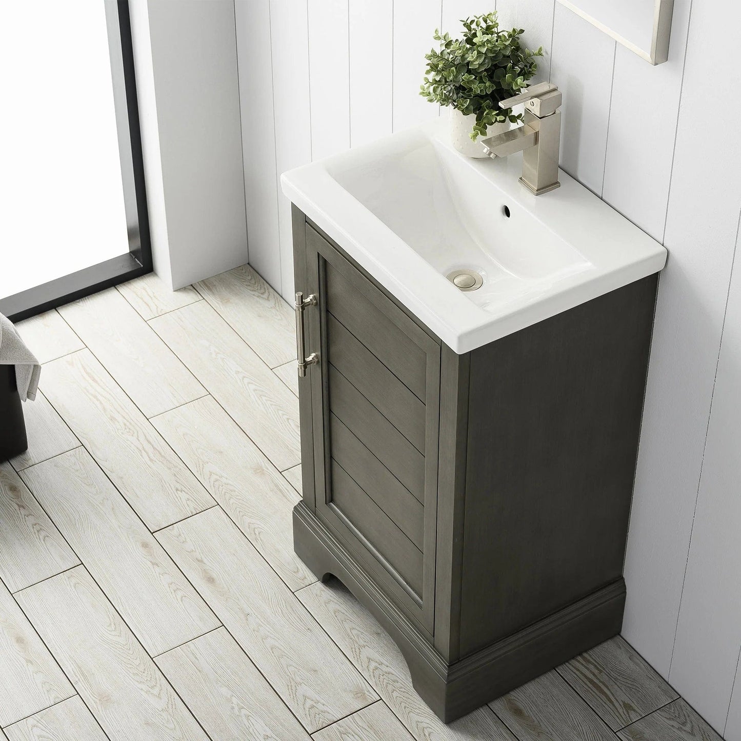 Vanity Art Vannes 20" Single Sink Bathroom Vanity in Silver Grey / White / Vintage Green