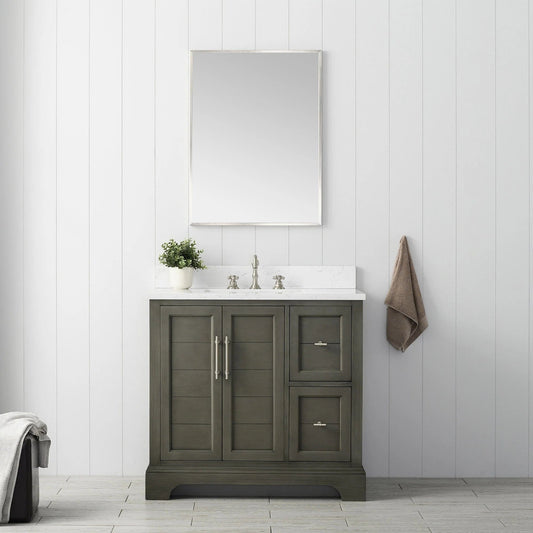 Vanity Art Vannes 36" Single Sink Bathroom Vanity in Silver Grey / White / Vintage Green