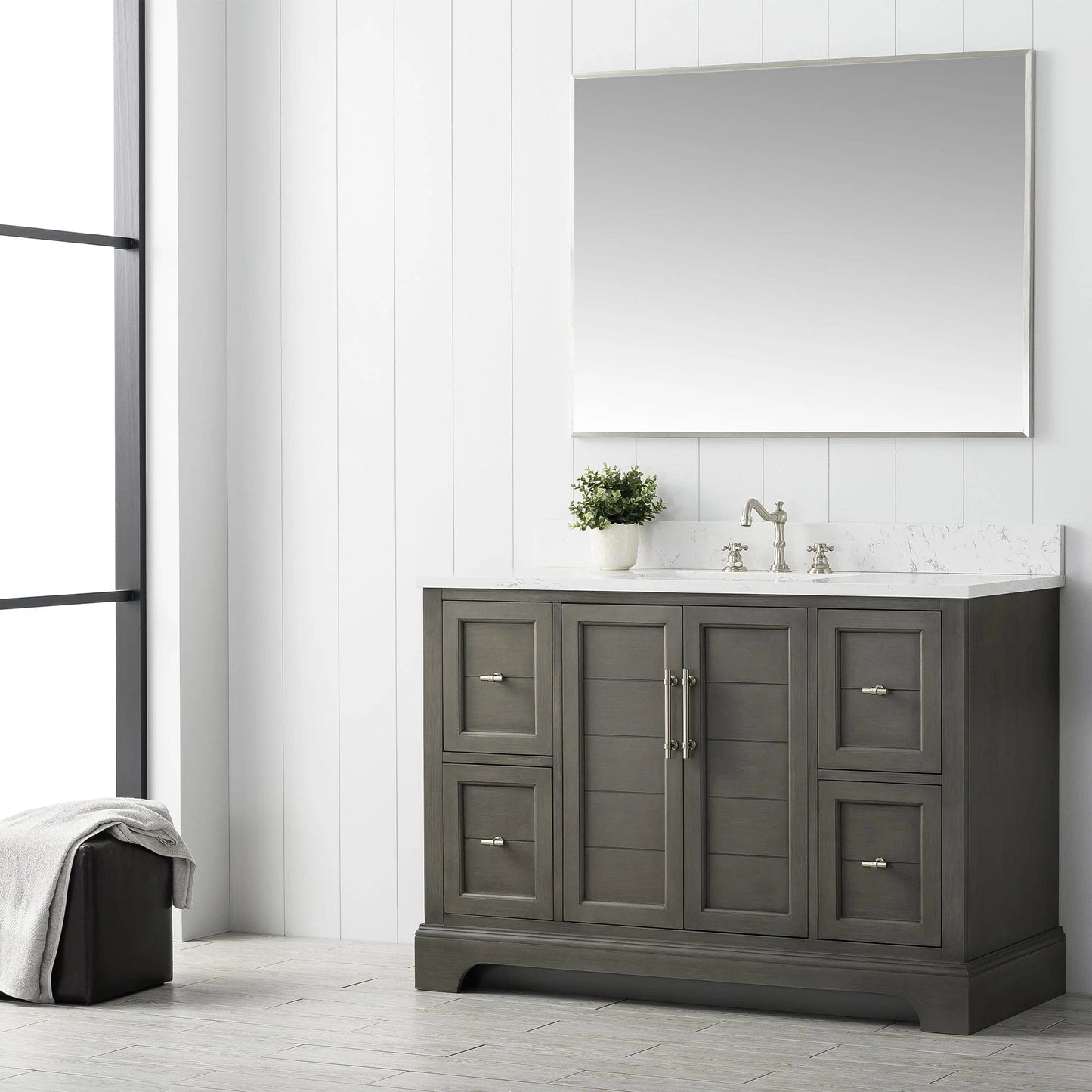 Vanity Art Vannes 48" Single Sink Bathroom Vanity in Silver Grey / White / Vintage Green