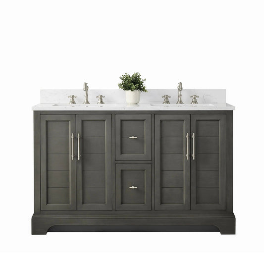 Vanity Art Vannes 54" Double Sink Bathroom Vanity in Silver Grey / White / Vintage Green