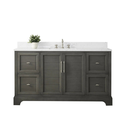 Vanity Art Vannes 60" Single Sink Bathroom Vanity in Silver Grey/ White / Vintage Green