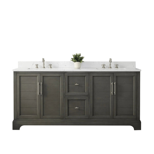 Vanity Art Vannes 72" Double Sink Bathroom Vanity in Silver Grey / White / Vintage Green