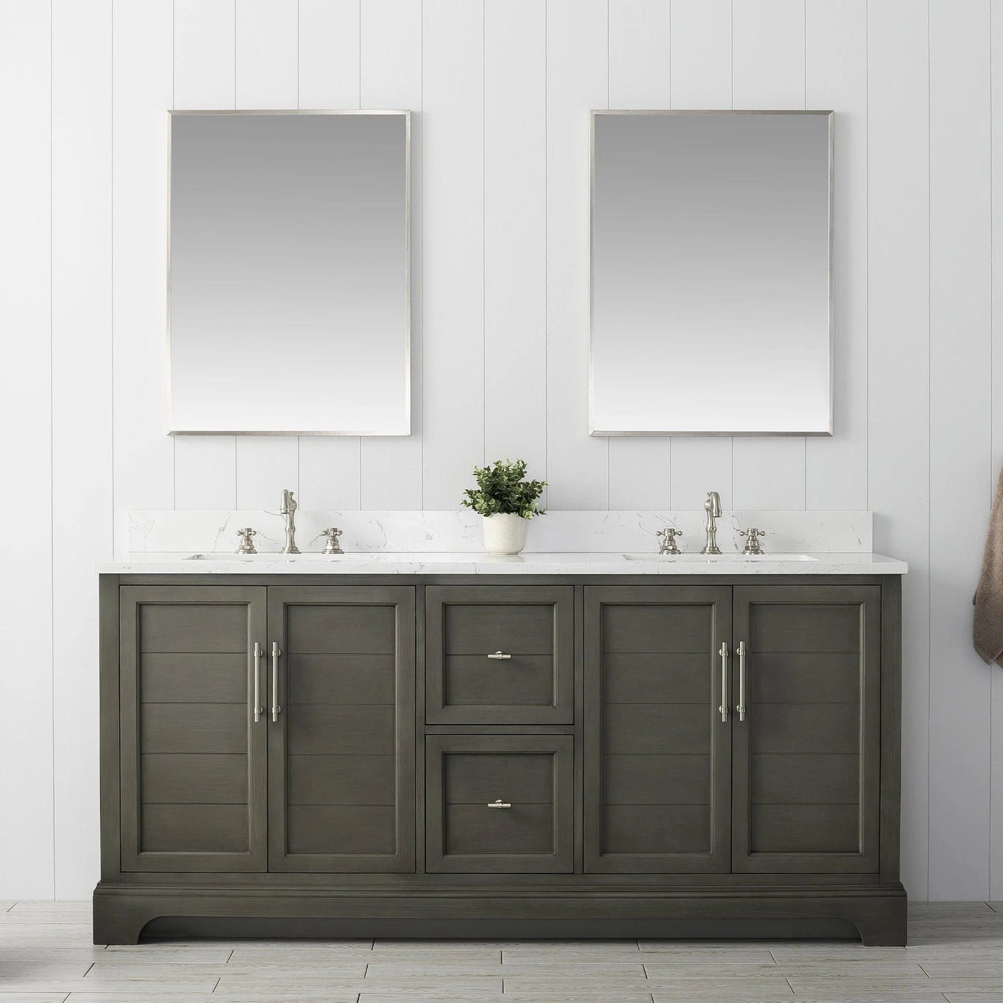 Vanity Art Vannes 72" Double Sink Bathroom Vanity in Silver Grey / White / Vintage Green
